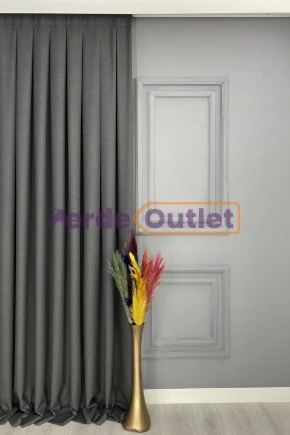 Hazır Ölçü Keten Antrasit Gri Fon Perde