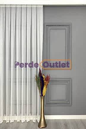 Hazır Ekru Etek İşlemeli Düz Tül Perde