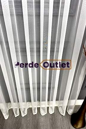 Hazır Ekru Etek İşlemeli Düz Tül Perde