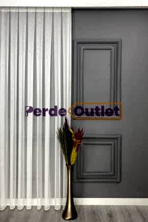 Hazır Ekru İnce Düz Çizgili Tül Perde