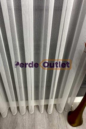 Hazır Ekru İnce Düz Çizgili Tül Perde