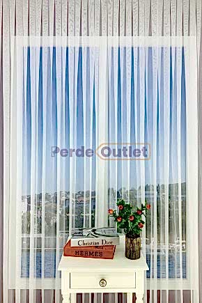 Hazır Ekru Keten Kırçıllı Düz Tül Perde