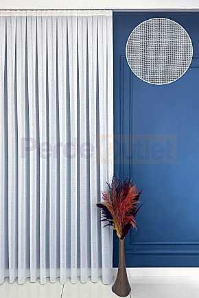 Ekru Dökümlü Keten Görünümlü Tül Perde