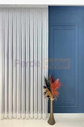 Ekru Etek İşlemeli Düz Tül Perde