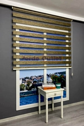 Kahve Yeşil Kırçıllı Bambu Zebra Perde