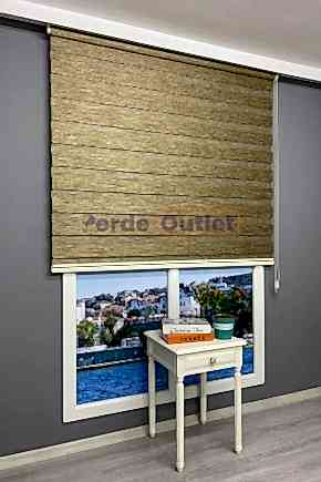 Kahve Yeşil Kırçıllı Bambu Zebra Perde