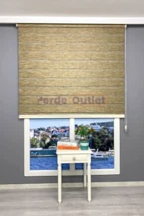 Kahve Yeşil Kırçıllı Bambu Zebra Perde