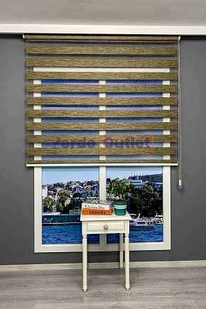 Kahve Yeşil Kırçıllı Bambu Zebra Perde