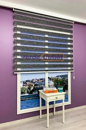 Siyah Gri Kırçıllı Bambu Zebra Perde